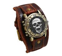 Avaner Vintage Punk Leather Watches: Retro Bronze Skull Wide Band Quartz Cuff Watches for Men