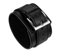 Avaner Wide Leather Cuff Bracelet, Punk Leather Bangle Wrap, Gothic Rock Biker Wristband Strap Black
