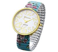Avaner Women's Elastic Strap Watches: Ladies Easy Reader Floral Printed Stretch Band Big Number Analog Quartz Bangle Wrist Watch