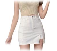 Avanise Bloomy Jean Skorts,Bloomy Skorts,Womens Mini Denim Skirt,Women's High Waisted Stretchy Denim Mini Skirt, Casual Side Split with Button Front (White,M)