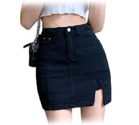 Avanise Bloomy Jean Skorts,Bloomy Skorts,Womens Mini Denim Skirt,Women's High Waisted Stretchy Denim Mini Skirt, Casual Side Split with Button Front (Black,S)