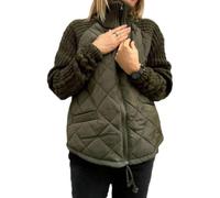 Avanise Late Autumn/Early Winter Women's Knit Patchwork Puffy Jacket,Women's Lightweight Diamond Quilted Jacket,Patchwork Lightweight Padded Puffy Coat (Dark Green,L)