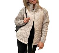 Avanise Late Autumn/Early Winter Women's Knit Patchwork Puffy Jacket,Women's Lightweight Diamond Quilted Jacket,Patchwork Lightweight Padded Puffy Coat (khaki,L)