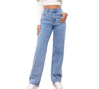 Avanise High Waist Jeans with Straight Leg-Yasmi,Wide Leg Jeans Woman,Women's Straight Leg Jeans,High Waisted Stretchy Wide Leg Denim Pants with Patch Pockets (blue,L)
