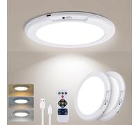 AVANLO 2PCS Rechargeable LED Ceiling Light with Remote, 7.5Inch Motion Sensor Lights Indoor, Battery Operated Wall Lights, 3 Color, Wireless Magnetic Ceiling Lamp for Bath, Porch, Stairs, Garage