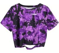 Avanova Tie Dye Shirt Women Ripped Short Sleeve Crop Tops Distressed Cropped T Shirts for Concert Halloween Goth Rock, Purple Black, XS