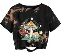 Avanova Women Mushroom Graphic Crop Top Distressed Ripped | Vintage Print, Retro, Short Sleeve, Cropped Tee Shirts, Soft Breathable, Punk Rock, Concert, Hippie