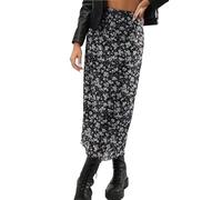 Avanova Women's Ditsy Floral High Waisted Skirts Lettuce Trim Summer Fall Boho Midi Skirt, A Floral Black, XL