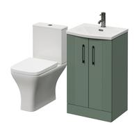 Avant 2 Door Vanity Unit and Kingston Toilet Suite with Arc Basin | Satin Green | MDF | 500mm