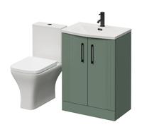 Avant 2 Door Vanity Unit and Kingston Toilet Suite with Arc Basin | Satin Green | MDF | 600mm