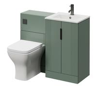 Avant 2 Door Vanity Unit and Toilet Suite with Angel Basin | Satin Green | MDF | 1000mm