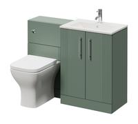 Avant 2 Door Vanity Unit and Toilet Suite with Angel Basin | Satin Green | MDF | 1100mm