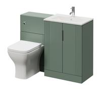 Avant 2 Door Vanity Unit and Toilet Suite with Angel Basin | Satin Green | MDF | 1100mm