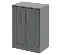 Avant Floor Standing Vanity Unit for Countertop Basins with 2 Doors and Polished Chrome Handles | Satin Grey | MDF | 600mm