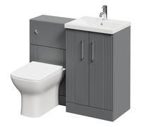 Avant Floor Standing Vanity Unit Toilet Suite with 1 Tap Hole Basin and 2 Doors with Polished Chrome Handles | Satin Grey | ABS Polished Chrome | 1000mm