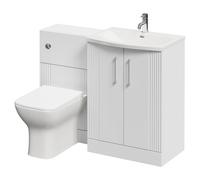 Avant Floor Standing Vanity Unit Toilet Suite with Curved 1 Tap Hole Basin and 2 Doors with Polished Chrome Handles | Satin White | ABS Polished Chrome | 1100mm