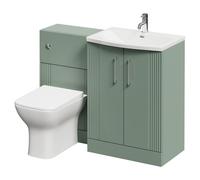 Avant Floor Standing Vanity Unit Toilet Suite with Curved 1 Tap Hole Basin and 2 Doors with Polished Chrome Handles | Satin Green | ABS Polished Chrome | 1100mm