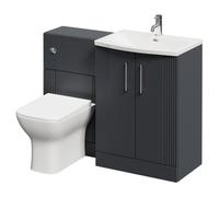 Avant Floor Standing Vanity Unit Toilet Suite with Curved 1 Tap Hole Basin and 2 Doors with Polished Chrome Handles | Satin Anthracite | ABS Polished Chrome | 1100mm