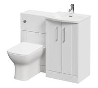 Avant Floor Standing Vanity Unit Toilet Suite with Curved 1 Tap Hole Basin and 2 Doors with Polished Chrome Handles | Satin White | ABS Polished Chrome | 1000mm