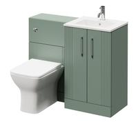 Avant Floor Standing Vanity Unit Toilet Suite with Minimalist 1 Tap Hole Basin and 2 Doors with Polished Chrome Handles | Satin Green | ABS Polished Chrome | 1000mm