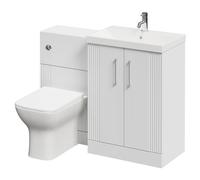 Avant Floor Standing Vanity Unit Toilet Suite with Slim Edge 1 Tap Hole Basin and 2 Doors with Polished Chrome Handles | Satin White | ABS Polished Chrome | 1100mm