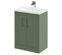 Avant Floor Standing Vanity Unit with 1 Tap Hole Mid Edge Basin and 2 Doors with Polished Chrome Handles | Satin Green | MDF | 600mm