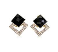 Avant-Garde Black Stone Geometric Studs with Gold Gilded Borders