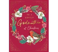Avant Garde Studios Christmas Card To a Lovely Godmother Robin wreath - 8 x 6 inches