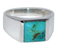 Avant Gems Men's Sterling Silver Genuine Turquoise Signet Ring