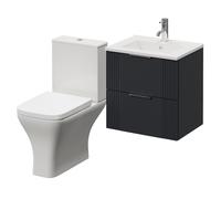 Avant Wall Mounted 2 Drawer Vanity Unit and Kingston Toilet Suite with Angel Basin | Satin Anthracite | MDF | 500mm