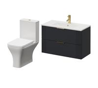 Avant Wall Mounted 2 Drawer Vanity Unit and Kingston Toilet Suite with Angel Basin | Satin Anthracite | MDF | 800mm