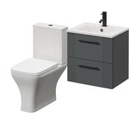 Avant Wall Mounted 2 Drawer Vanity Unit and Kingston Toilet Suite with Angel Basin | Satin Grey | MDF | 500mm