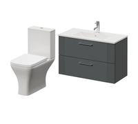 Avant Wall Mounted 2 Drawer Vanity Unit and Kingston Toilet Suite with Angel Basin | Satin Grey | MDF | 800mm