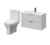 Avant Wall Mounted 2 Drawer Vanity Unit and Kingston Toilet Suite with Angel Basin | Satin White | MDF | 800mm
