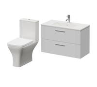 Avant Wall Mounted 2 Drawer Vanity Unit and Kingston Toilet Suite with Angel Basin | Satin White | MDF | 800mm