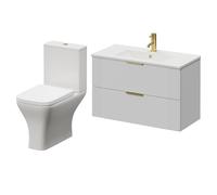 Avant Wall Mounted 2 Drawer Vanity Unit and Kingston Toilet Suite with Angel Basin | Satin White | MDF | 800mm