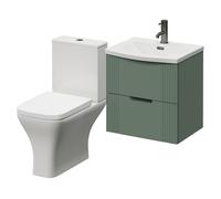 Avant Wall Mounted 2 Drawer Vanity Unit and Kingston Toilet Suite with Arc Basin | Satin Green | MDF | 500mm