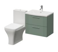 Avant Wall Mounted 2 Drawer Vanity Unit and Kingston Toilet Suite with Arc Basin | Satin Green | MDF | 600mm