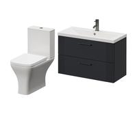 Avant Wall Mounted 2 Drawer Vanity Unit and Kingston Toilet Suite with Glide Basin | Satin Anthracite | MDF | 800mm