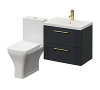 Avant Wall Mounted 2 Drawer Vanity Unit and Kingston Toilet Suite with Glide Basin | Satin Anthracite | MDF | 600mm