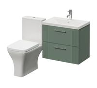 Avant Wall Mounted 2 Drawer Vanity Unit and Kingston Toilet Suite with Glide Basin | Satin Green | MDF | 600mm