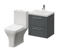 Avant Wall Mounted 2 Drawer Vanity Unit and Kingston Toilet Suite with Glide Basin | Satin Grey | MDF | 500mm