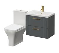 Avant Wall Mounted 2 Drawer Vanity Unit and Kingston Toilet Suite with Glide Basin | Satin Grey | MDF | 600mm
