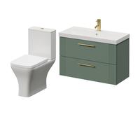 Avant Wall Mounted 2 Drawer Vanity Unit and Kingston Toilet Suite with Rimini Basin | Satin Green | MDF | 800mm