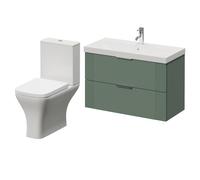 Avant Wall Mounted 2 Drawer Vanity Unit and Kingston Toilet Suite with Rimini Basin | Satin Green | MDF | 800mm