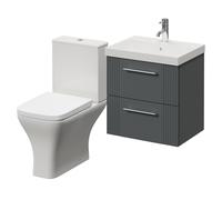 Avant Wall Mounted 2 Drawer Vanity Unit and Kingston Toilet Suite with Rimini Basin | Satin Grey | MDF | 500mm