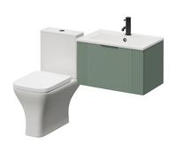 Avant Wall Mounted Single Drawer Vanity Unit and Kingston Toilet Suite with Angel Basin | Satin Green | MDF | 600mm