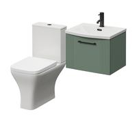 Avant Wall Mounted Single Drawer Vanity Unit and Kingston Toilet Suite with Arc Basin | Satin Green | MDF | 500mm