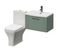 Avant Wall Mounted Single Drawer Vanity Unit and Kingston Toilet Suite with Arc Basin | Satin Green | MDF | 600mm