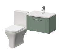 Avant Wall Mounted Single Drawer Vanity Unit and Kingston Toilet Suite with Arc Basin | Satin Green | MDF | 600mm